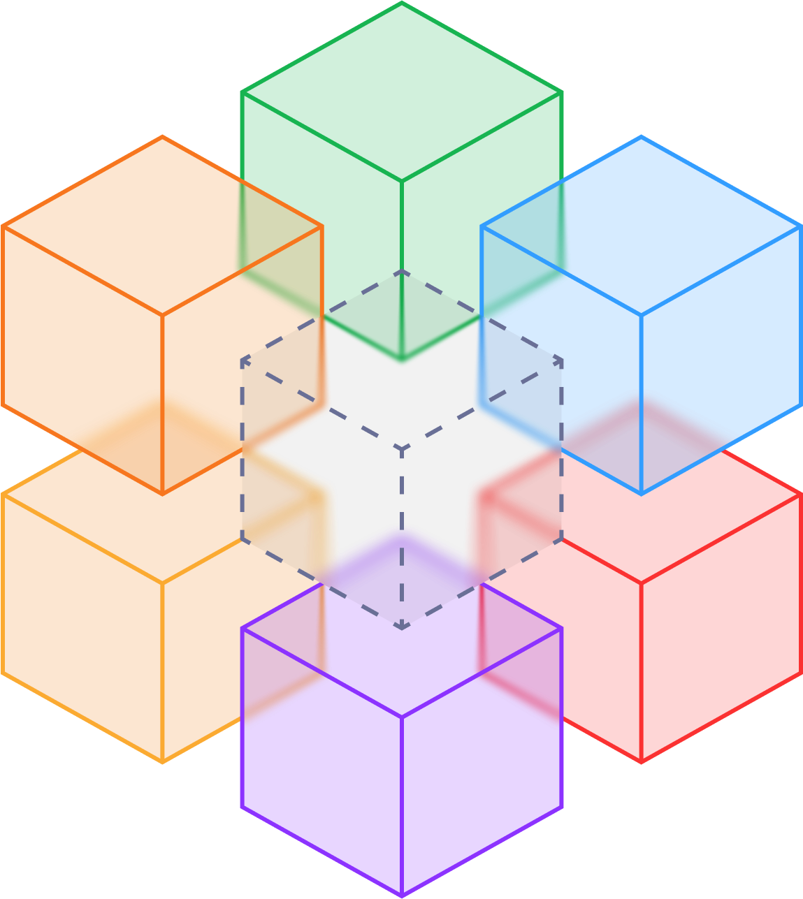 Colored cubes arranged in a hexagon