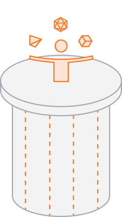 Icon illustration of a person juggling 3d shapes
